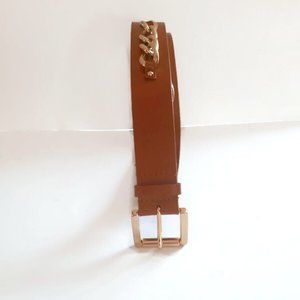 MICHAEL KORS Leather & Gold Chain Belt